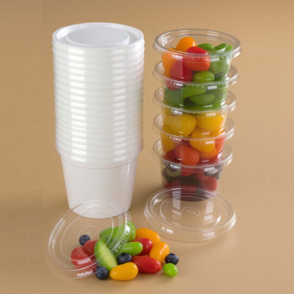 Plastic Portion Cups, 3-1/4 oz LID BR + Lids (2,500/case)
